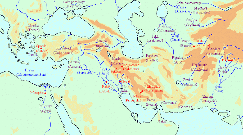 Map of the Achaemenid Empire with Persian names