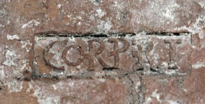 Schwäbisch Gmünd, Schirenhof, Roman fort, Tile "CORPRFT"