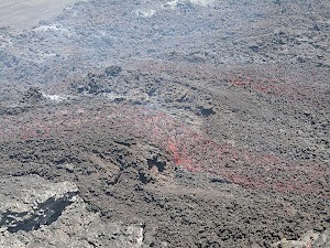 A flow of lava