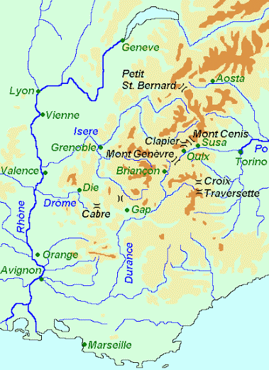 Map of Hannibal's Crossing of the Alps